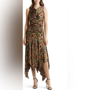 Floral Print Ruched Satin Midi Dress
BY MELLODAY